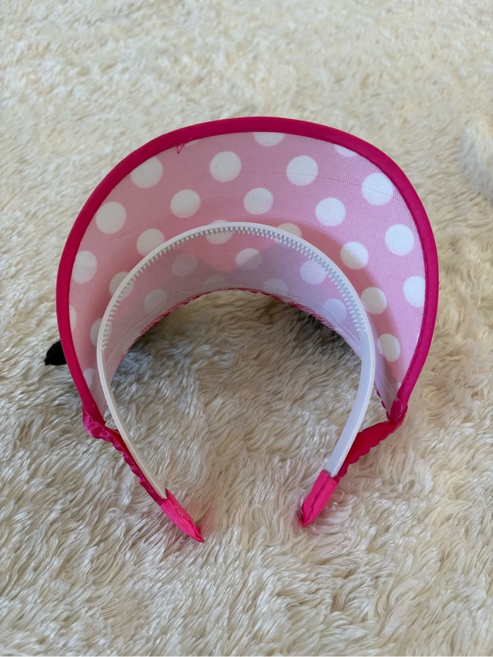 Pink Polka Dot Minnie-Mouse Style Ear Headband Visor with Bow